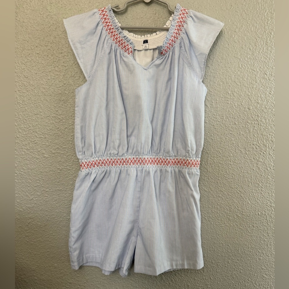 Janie and Jack Striped Romper Size 12 Smocked Waist & Neckline